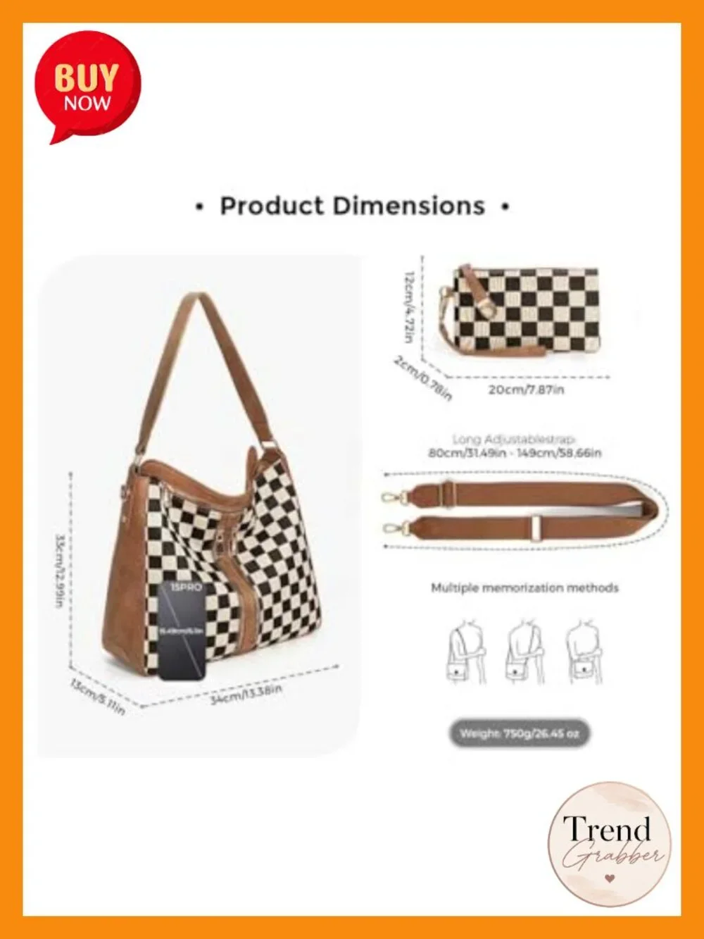 PU Leather Canvas Checkered Hobo Handbag Crossbody Tote Shoulder Bag